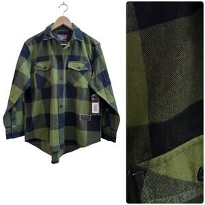 Troll Co Ada Flannel Lightweight Green Black Plaid Button Down Shirt Size Small
